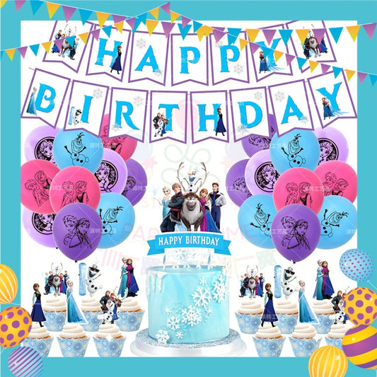 ParteeTime Kids Birthday Party Celebration Decoration Set Princess Anna Elsa 4 in 1 Majlis Sambutan Hari Jadi Kanak