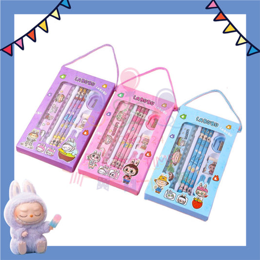 Parteetime Kids Labubu Handheld Boxed Cartoon Stationery Set Pencil Ruler Eraser Stationery Gift Box