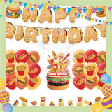ParteeTime Kids Birthday Party Celebration Decoration Set Fast Food 5 in 1 Banner Balloon Cake Cupcake Topper Hari Jadi