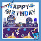 ParteeTime Astronaut Birthday Theme Decorations Kids Birthday Balloon Banner Hang Swirl Backdrop Tablecloth Cake Topper