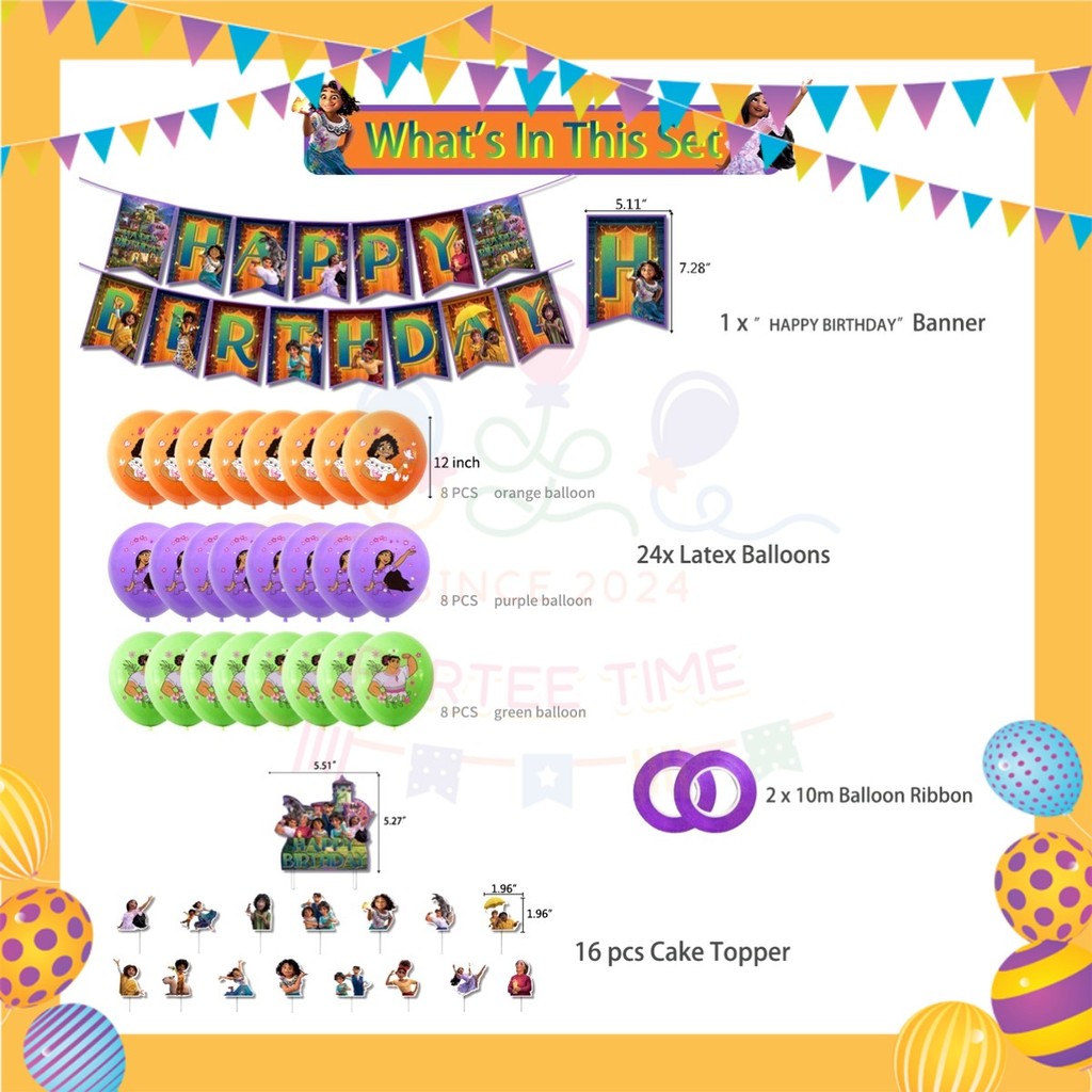 ParteeTime Kids Birthday Party Celebration Decoration Set Encanto 4 in 1 Majlis Sambutan Hari Jadi Kanak-Kanak