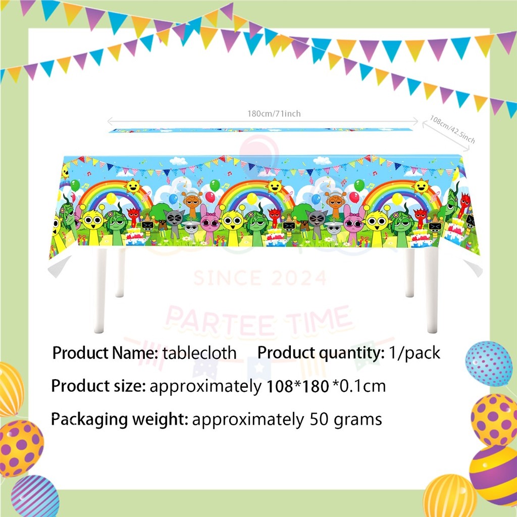 ParteeTime Kids Sprunki Theme Decorations Birthday Party Supplies Banners Backdrop Set Hiasan Hari Jadi Kanak-Kanak