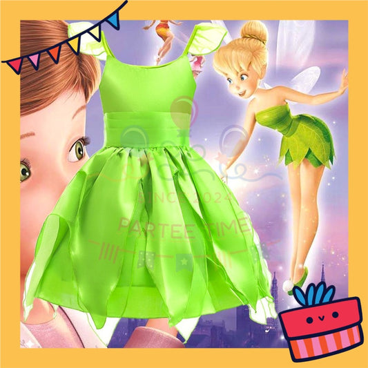 ParteeTime Kids Girls Green Tinker Bell Dress Cosplay Costumes Halloween Fairy Princess Fancy