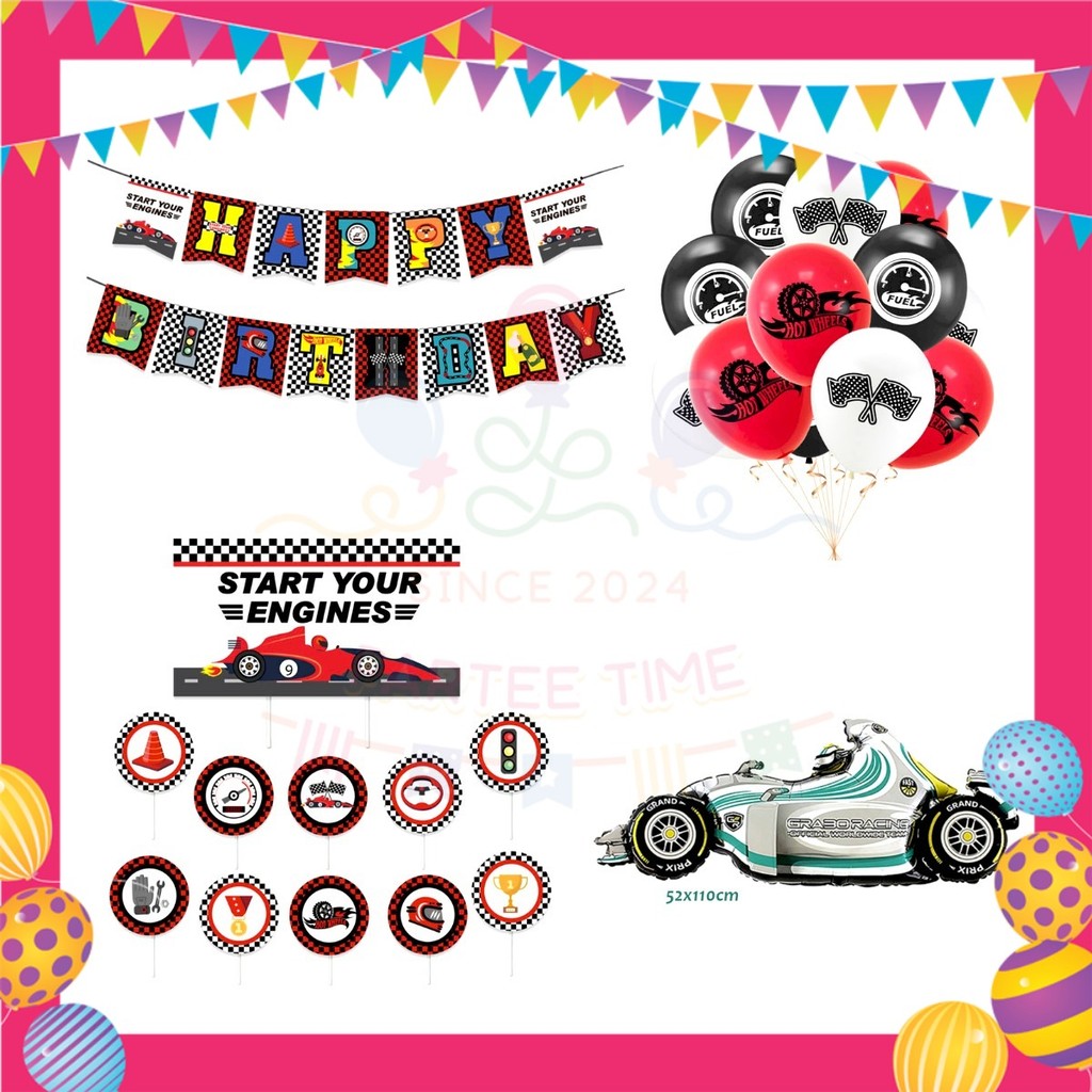 ParteeTime Kids Birthday Party Celebration Decoration Set Racing Car 4 in 1 Majlis Sambutan Hari Jadi Kanak-Kanak