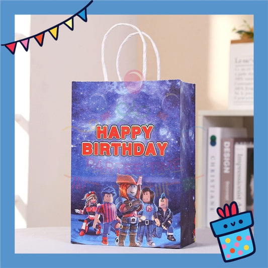 ParteeTime Birthday Kids 1pcs Roblox Party Favor Gift Bags with Handle Paper Bag Doorgift Packaging Goodies Bag Gift