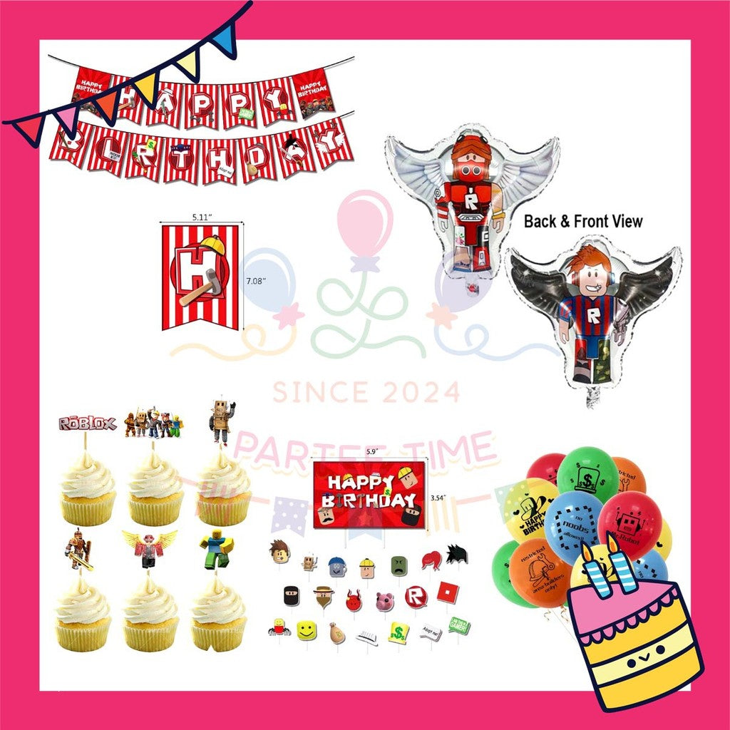 ParteeTime Kids Birthday Party Celebration Decoration Set Roblox Red 4 in 1 Hiasan Majlis Sambutan Hari Jadi Kanak-Kanak