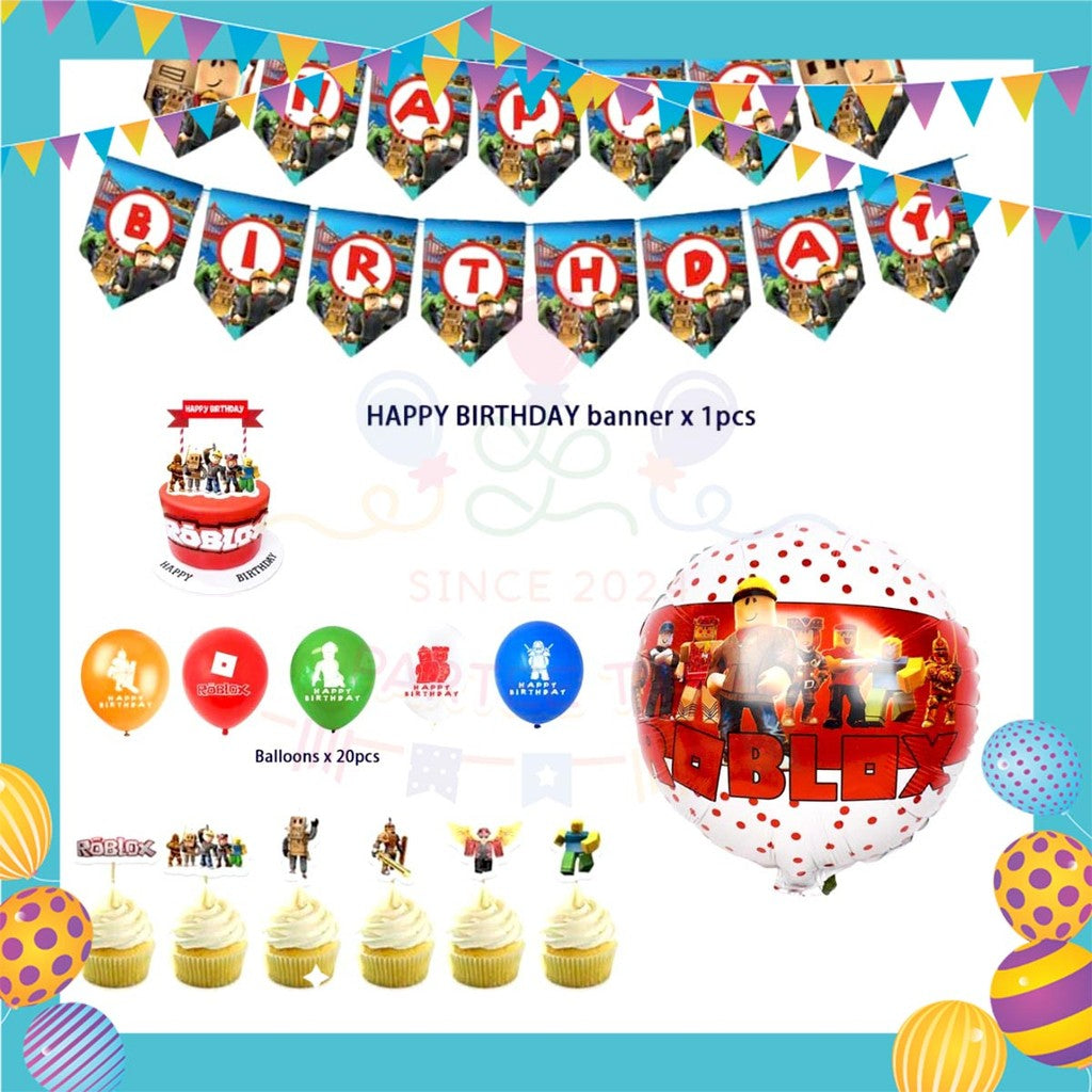 ParteeTime Kids Birthday Party Celebration Decoration Set Roblox 4 in 1 Hiasan Majlis Sambutan Hari Jadi Kanak-Kanak