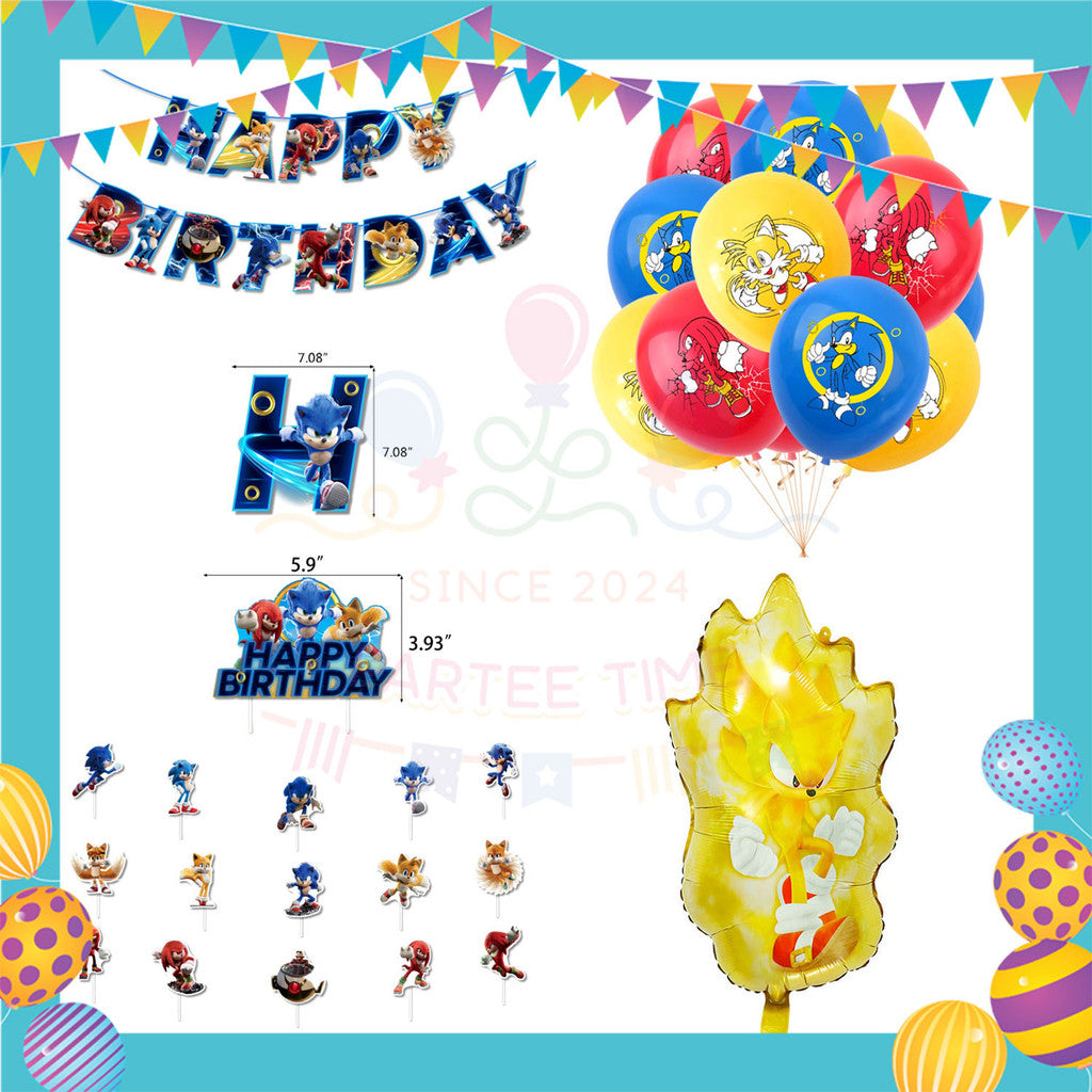 ParteeTime Kids Birthday Party Celebration Decoration Set New Sonic 4 in 1 Hiasan Majlis Sambutan Hari Jadi Kanak-Kanak