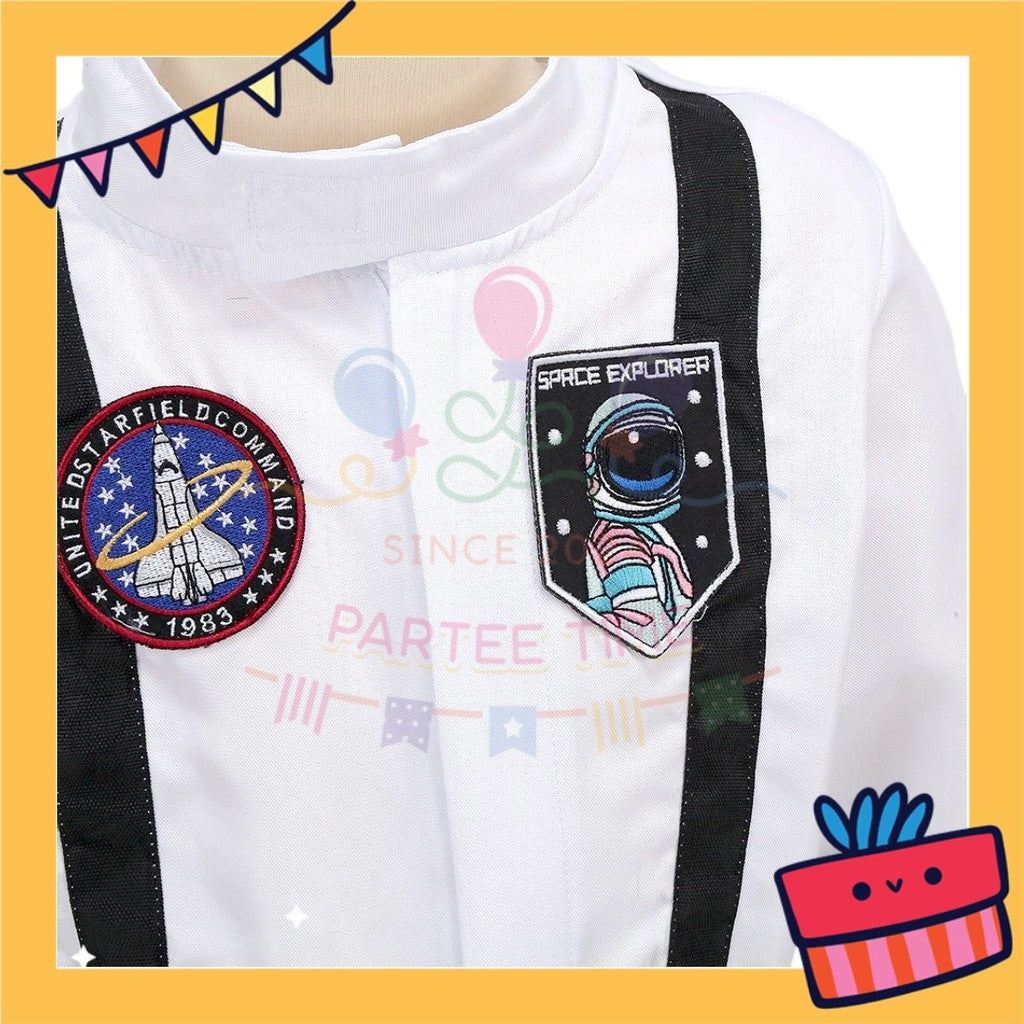 ParteeTime Kids Astronaut Children Boy Girl Kid Costume Halloween Nasa Cosplay Pilot White Orange Jumpsuit Spaceman