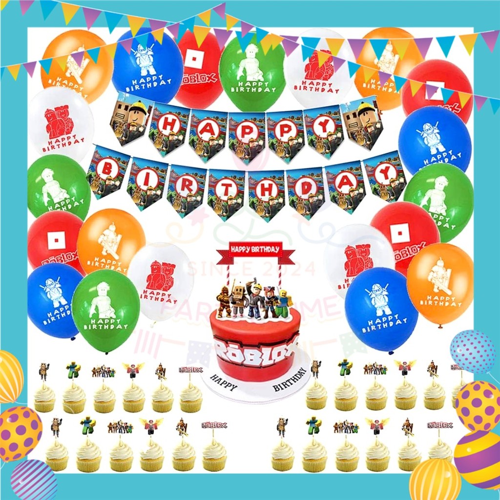 ParteeTime Kids Birthday Party Celebration Decoration Set Roblox 4 in 1 Hiasan Majlis Sambutan Hari Jadi Kanak-Kanak