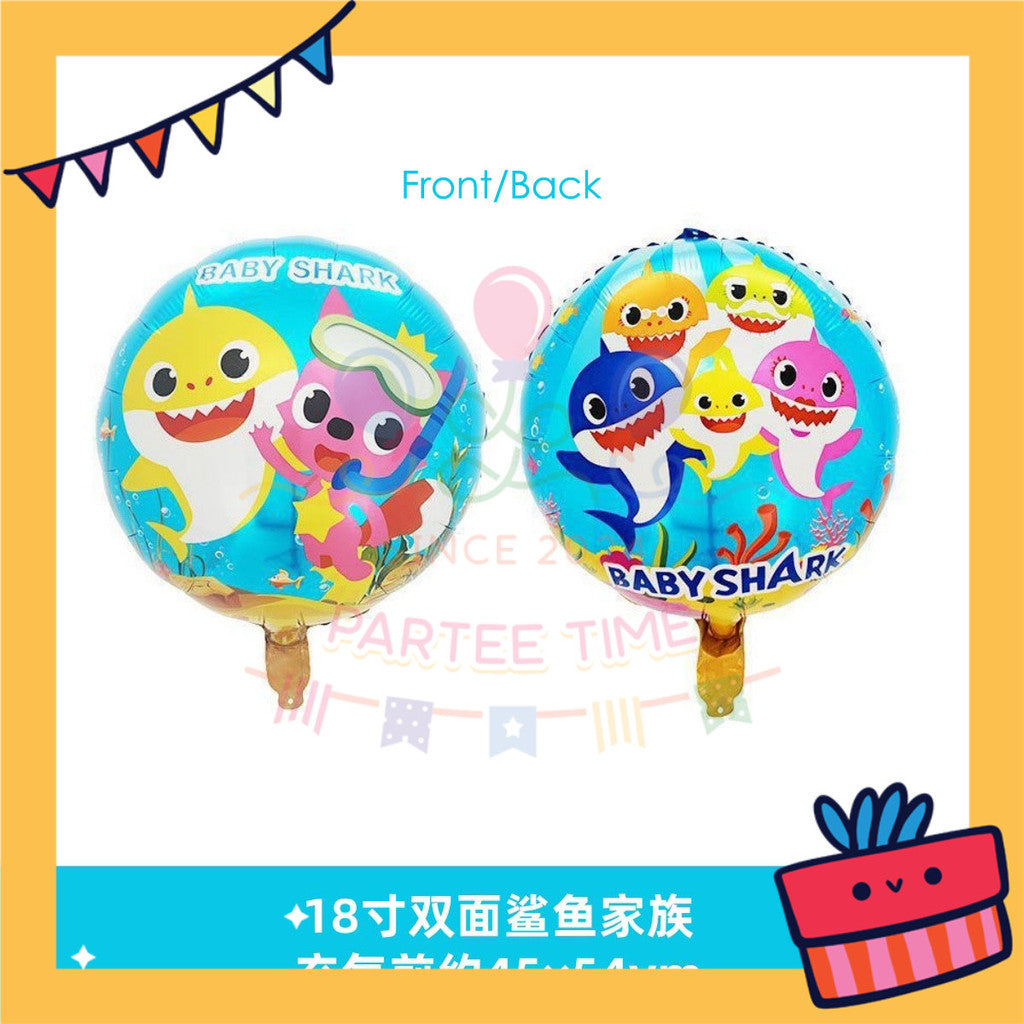 ParteeTime Kids Spd Blaze Baby Shark Themed Foil Balloon Birthday Party Decoration Tema Foil Belon Hari Jadi Hiasan