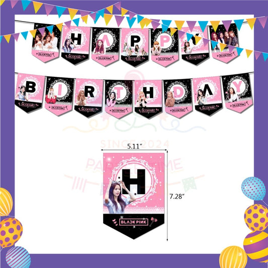 ParteeTime Kids Birthday Party Celebration Decoration Set Black Pink 4 in 1 Hiasan Majlis Sambutan Hari Jadi Kanak-Kanak