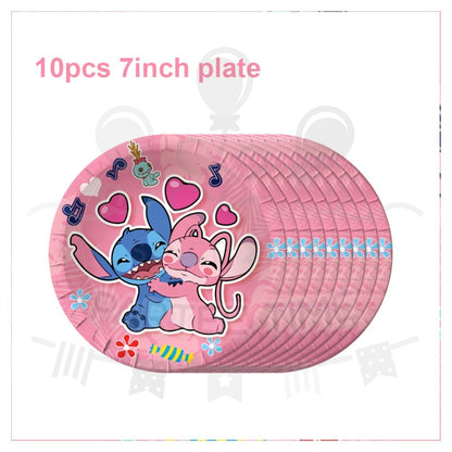 ParteeTime Kids Stitch Theme Decorations Kids Birthday Party Balloon Banners Hang Swirls Backdrop Tablecloth Cake Topper