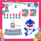 ParteeTime Kids Birthday Party Celebration Decoration Set Baby Shark 4 in 1 Banner Balloon Cake Cupcake Topper Hari Jadi