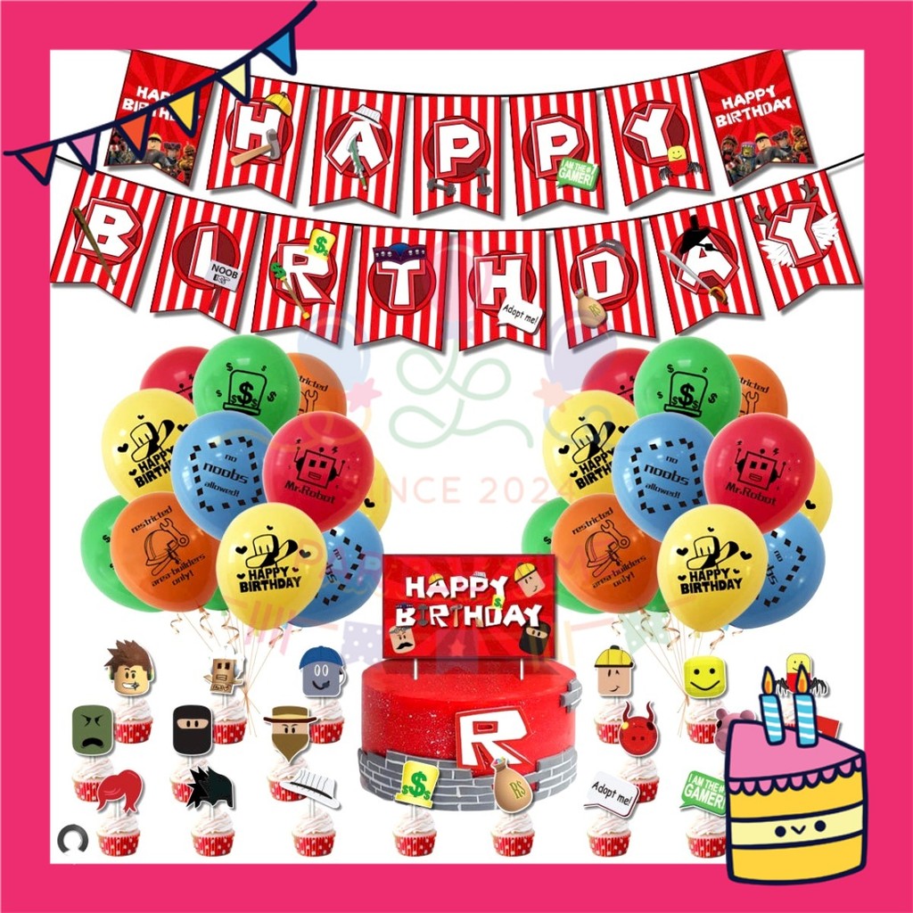 ParteeTime Kids Birthday Party Celebration Decoration Set Roblox Red 4 in 1 Hiasan Majlis Sambutan Hari Jadi Kanak-Kanak