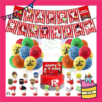 ParteeTime Kids Birthday Party Celebration Decoration Set Roblox Red 4 in 1 Hiasan Majlis Sambutan Hari Jadi Kanak-Kanak