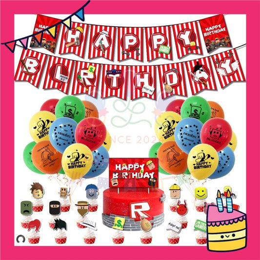 ParteeTime Kids Birthday Party Celebration Decoration Set Roblox Red 4 in 1 Hiasan Majlis Sambutan Hari Jadi Kanak-Kanak
