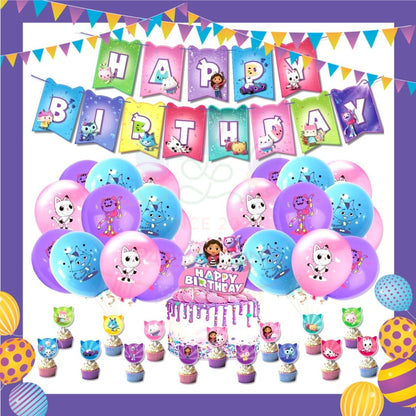 ParteeTime Kids Birthday Party Celebration Decoration Set Dollhouse Doll House Gabby 4 in 1 Hiasan Majlis Sambutan Hari Jadi Kanak-Kanak