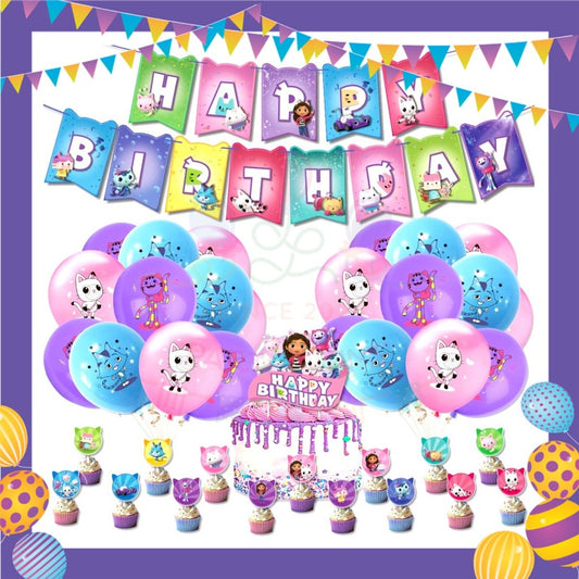 ParteeTime Kids Birthday Party Celebration Decoration Set Dollhouse Doll House Gabby 4 in 1 Hiasan Majlis Sambutan Hari Jadi Kanak-Kanak