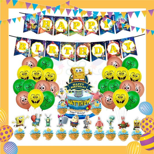 ParteeTime Kids Birthday Party Celebration Decoration Set Spongebob Patrick 4 in 1 Majlis Sambutan Hari Jadi Kanak-Kanak