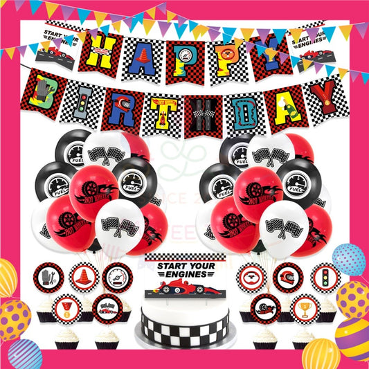 ParteeTime Kids Birthday Party Celebration Decoration Set Racing Car 4 in 1 Majlis Sambutan Hari Jadi Kanak-Kanak