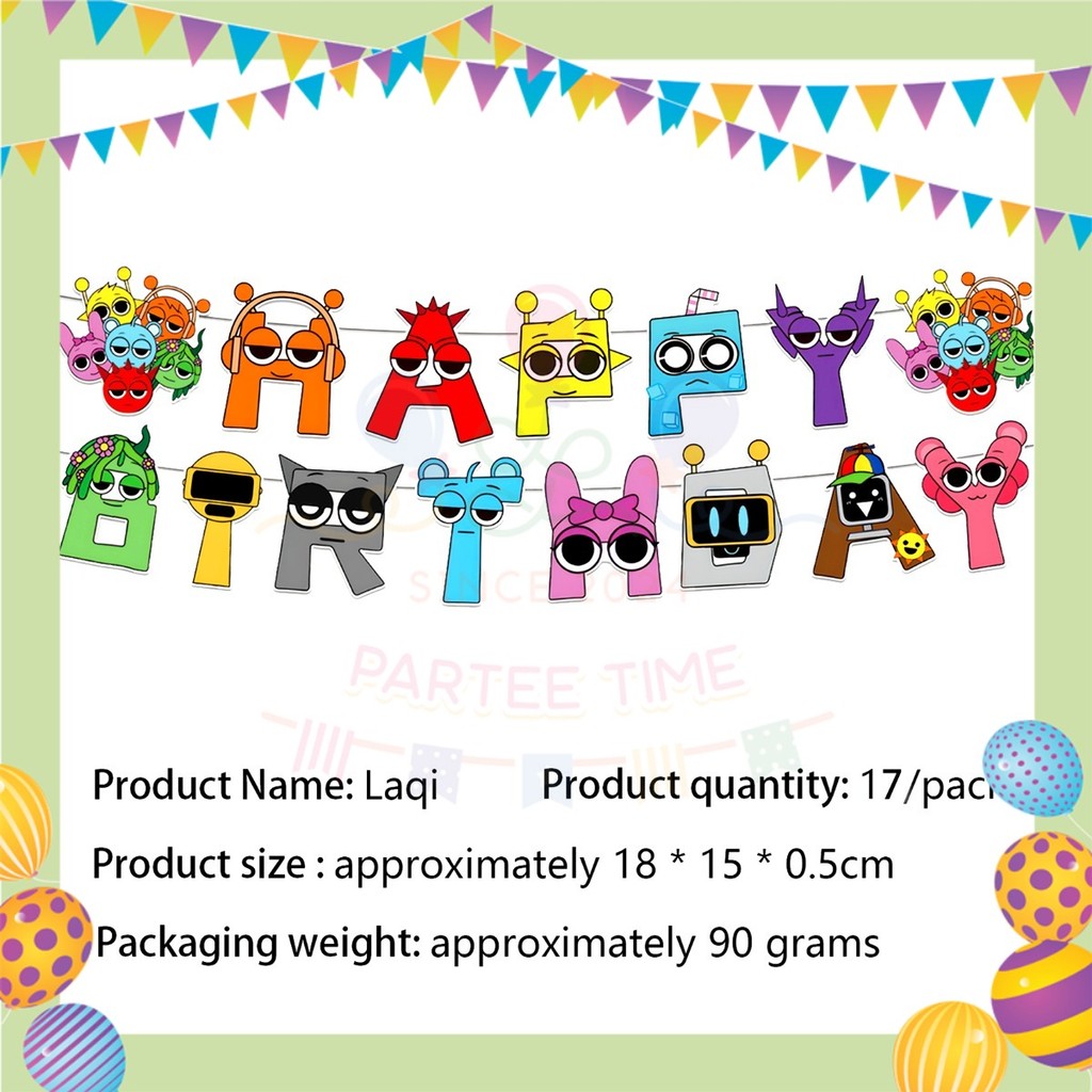 ParteeTime Kids Sprunki Theme Decorations Birthday Party Supplies Banners Backdrop Set Hiasan Hari Jadi Kanak-Kanak