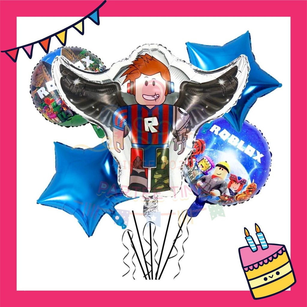 ParteeTime Kids Roblox Birthday Theme Decorations Party Balloon Banners Hang Swirls Backdrop Tablecloth Cake Topper