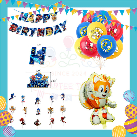 ParteeTime Kids Birthday Party Celebration Decoration Set New Sonic 4 in 1 Hiasan Majlis Sambutan Hari Jadi Kanak-Kanak