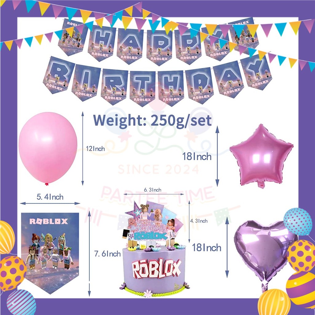 ParteeTime Kids Birthday Party Celebration Decoration Set Roblox Girl 4 in 1 Majlis Sambutan Hari Jadi Kanak-Kanak