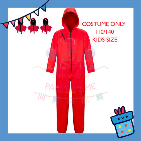 ParteeTime Kids Adult Costume Cosplay Jumpsuit Square Round Triangle Mask Full Halloween Baju Kostume Kanak-Kanak
