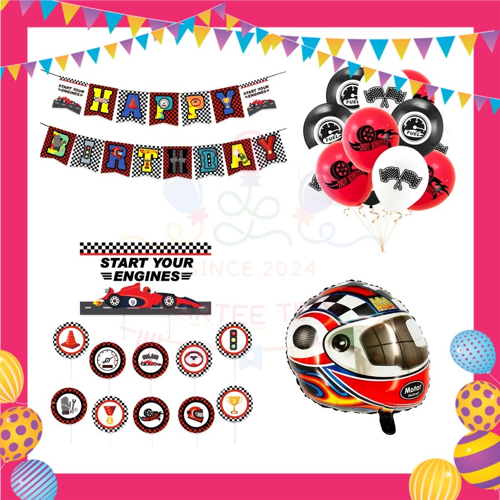 ParteeTime Kids Birthday Party Celebration Decoration Set Racing Car 4 in 1 Majlis Sambutan Hari Jadi Kanak-Kanak