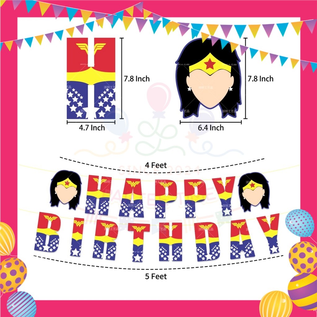 ParteeTime Kids Birthday Party Celebration Decoration Set Wonder Woman 4 in 1 Sambutan Hiasan Hari Jadi Kanak-Kanak