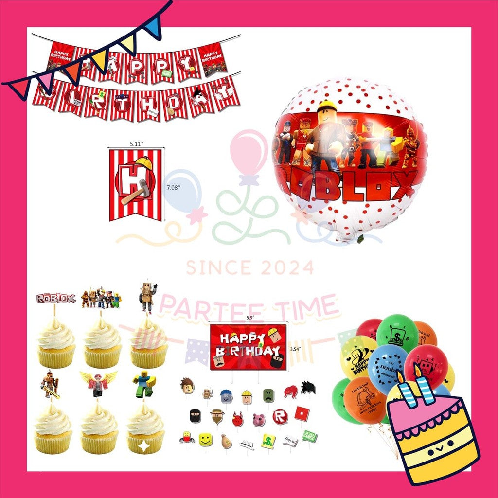 ParteeTime Kids Birthday Party Celebration Decoration Set Roblox Red 4 in 1 Hiasan Majlis Sambutan Hari Jadi Kanak-Kanak