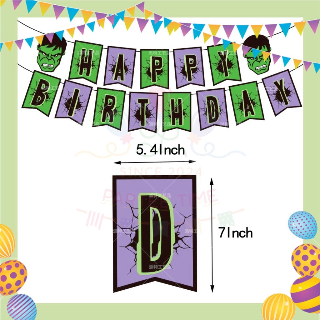 ParteeTime Kids Birthday Party Celebration Decoration Set Hulk 4 in 1 Majlis Sambutan Hiasan Hari Jadi Kanak-Kanak