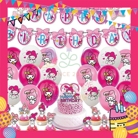 ParteeTime Kids Birthday Party Celebration Decoration Set Melody 4 in 1 Banner Balloon Cupcake Topper Parti Hari Jadi