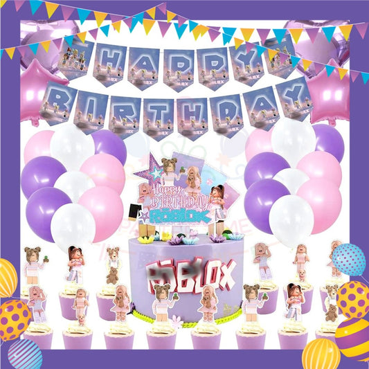 ParteeTime Kids Birthday Party Celebration Decoration Set Roblox Girl 4 in 1 Majlis Sambutan Hari Jadi Kanak-Kanak