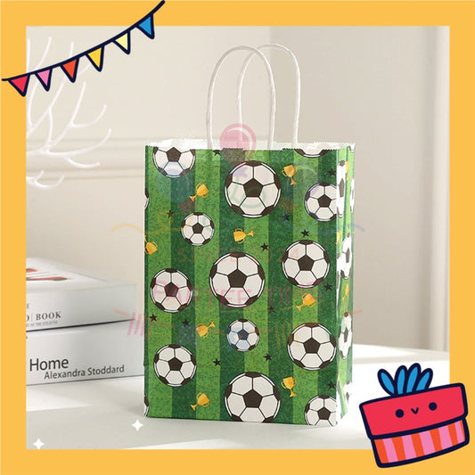 ParteeTime Birthday Kids 1pcs Football Party Favor Gift Bags with Handle Paper Bag Doorgift Packaging Goodies Bag Gift