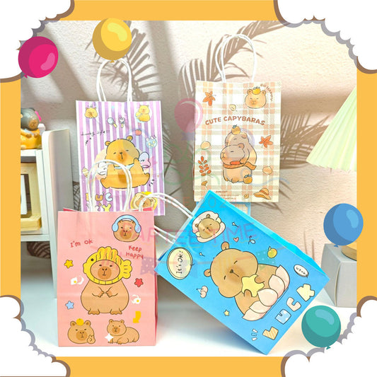 ParteeTime Kids Birthday 1pcs Capybara Gift Bags with Handle Paper Bag Packaging Door gift Beg Goodies Murah Hari Jadi