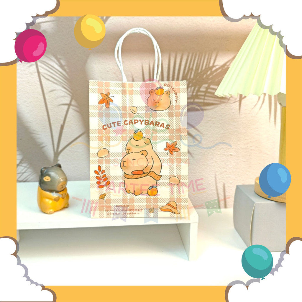 ParteeTime Kids Birthday 1pcs Capybara Gift Bags with Handle Paper Bag Packaging Door gift Beg Goodies Murah Hari Jadi