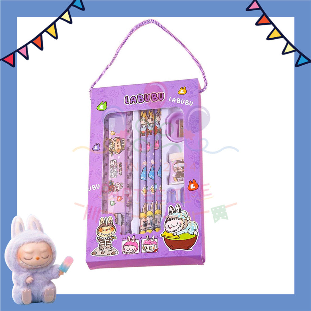 Parteetime Kids Labubu Handheld Boxed Cartoon Stationery Set Pencil Ruler Eraser Stationery Gift Box