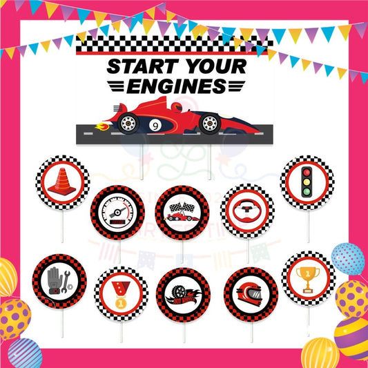 ParteeTime Kids Birthday Party Celebration Decoration Set Racing Car 4 in 1 Majlis Sambutan Hari Jadi Kanak-Kanak