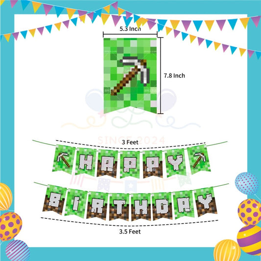ParteeTime Kids Birthday Party Celebration Decoration Set Minecraft Steve 4 in 1 Majlis Sambutan Hari Jadi Kanak-Kanak