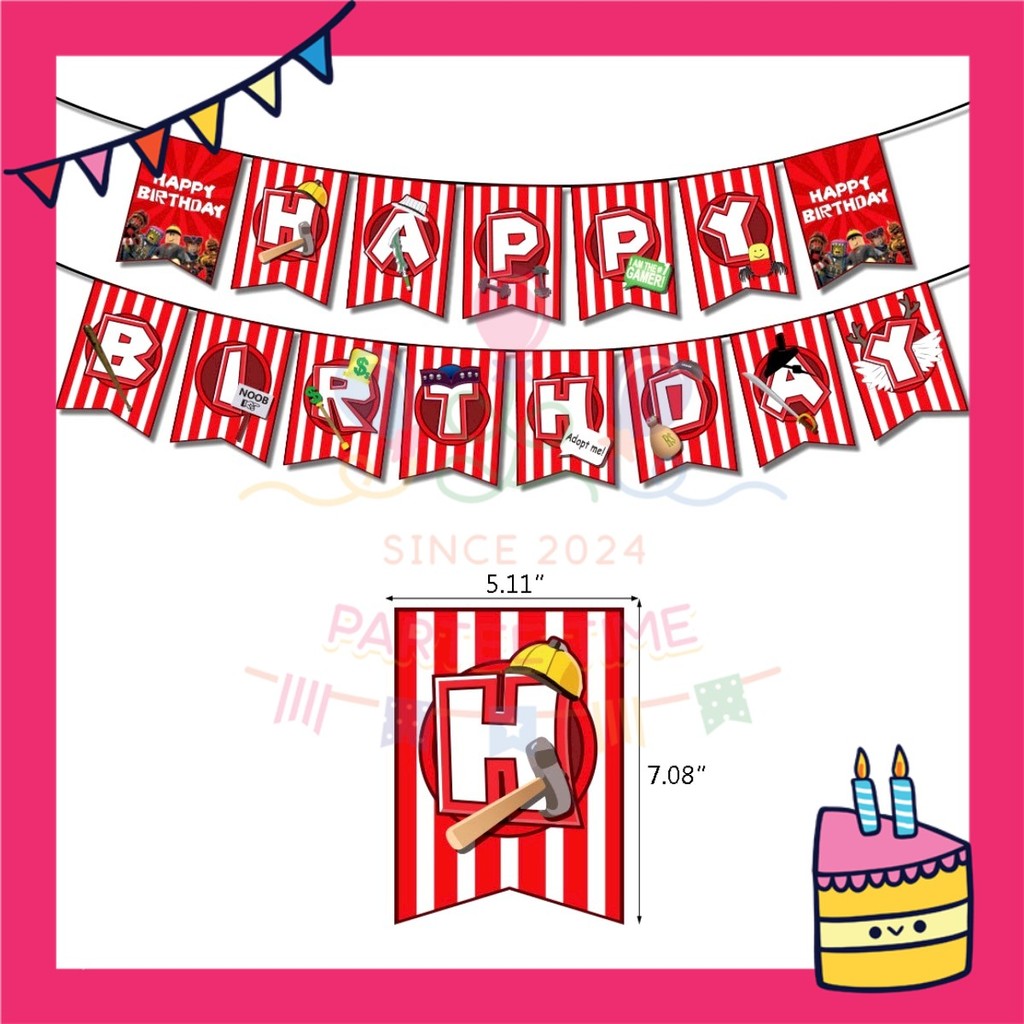 ParteeTime Kids Birthday Party Celebration Decoration Set Roblox Red 4 in 1 Hiasan Majlis Sambutan Hari Jadi Kanak-Kanak