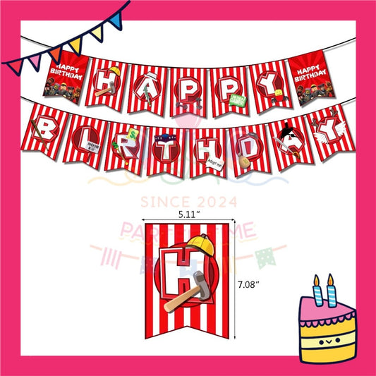 ParteeTime Kids Birthday Party Celebration Decoration Set Roblox Red 4 in 1 Hiasan Majlis Sambutan Hari Jadi Kanak-Kanak