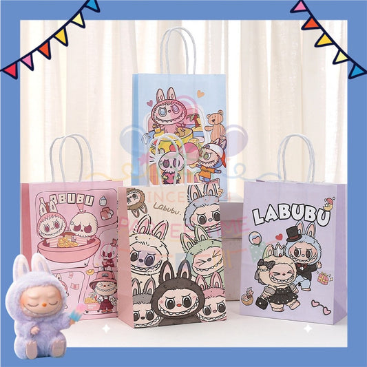 ParteeTime Birthday Kids 1pcs Labubu Party Favor Gift Bags with Handle Paper Bag Doorgift Packaging Goodies Bag Gift