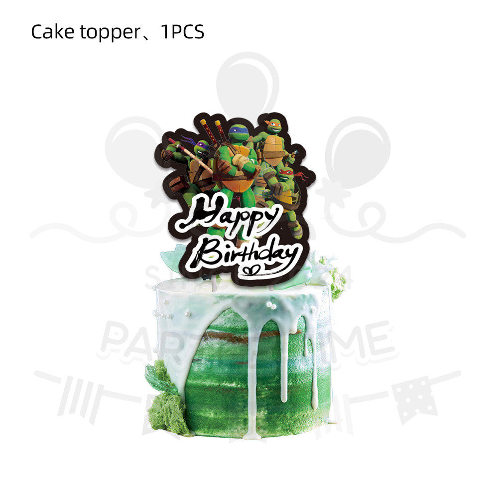 ParteeTime Kids Ninja Turtle Birthday Theme Decorations Kids Birthday Balloon Banner Hang Swirl Backdrop Tablecloth