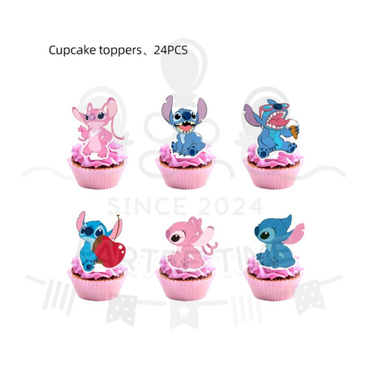 ParteeTime Kids Stitch Theme Decorations Kids Birthday Party Balloon Banners Hang Swirls Backdrop Tablecloth Cake Topper