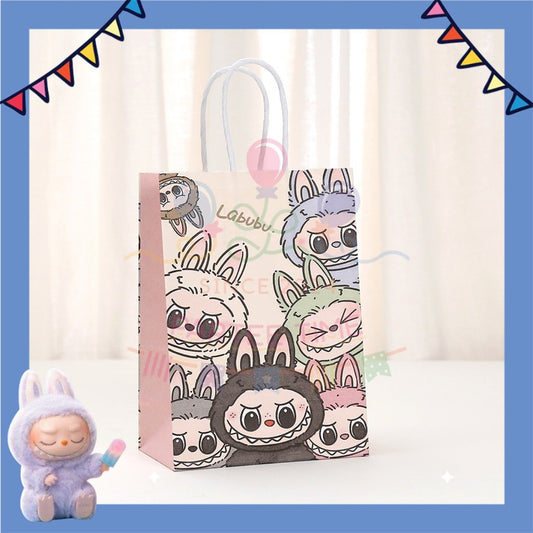 ParteeTime Birthday Kids 1pcs Labubu Party Favor Gift Bags with Handle Paper Bag Doorgift Packaging Goodies Bag Gift