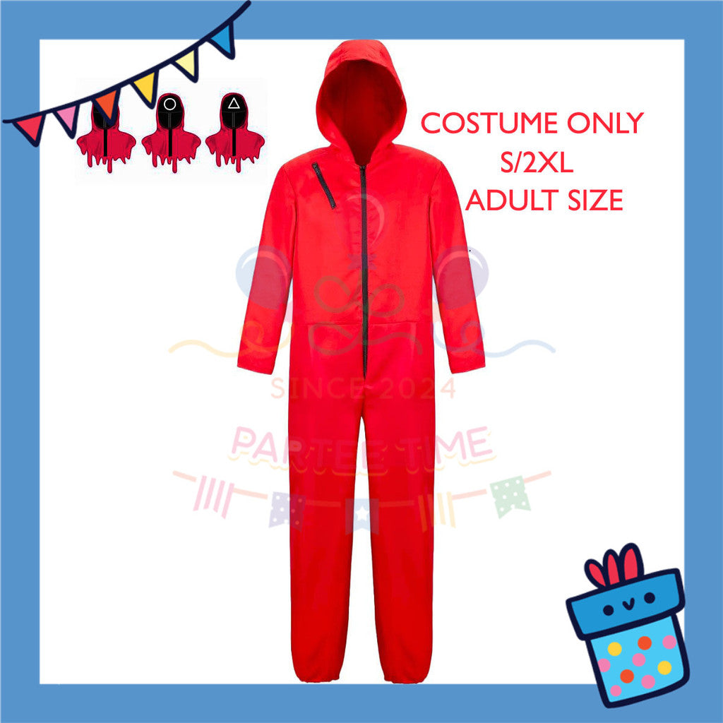 ParteeTime Kids Adult Costume Cosplay Jumpsuit Square Round Triangle Mask Full Halloween Baju Kostume Kanak-Kanak