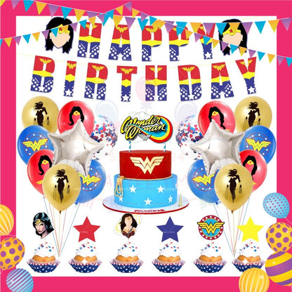 ParteeTime Kids Birthday Party Celebration Decoration Set Wonder Woman 4 in 1 Sambutan Hiasan Hari Jadi Kanak-Kanak